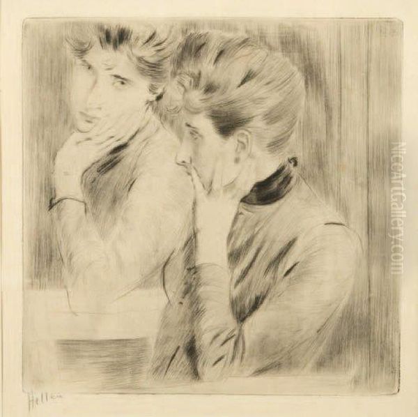 Deux Jeunes Femmes Oil Painting by Paul Cesar Helleu