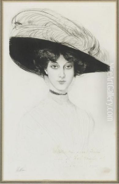 Femme Au Chapeau Oil Painting by Paul Cesar Helleu