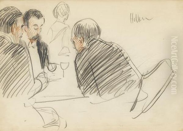 Drei Herren Im Bistro An Einem Tisch Oil Painting by Paul Cesar Helleu