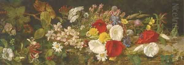 A spray of wildflowers on a bank Oil Painting by Alfred Morgan