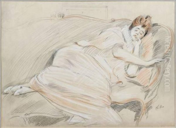 Femme Au Repos Oil Painting by Paul Cesar Helleu