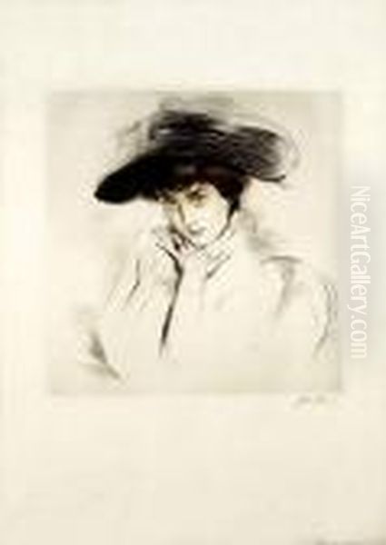 Femme Au Chapeau Oil Painting by Paul Cesar Helleu