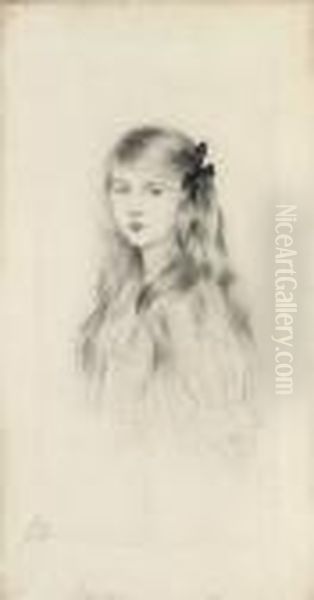 Young Girl With Bow Inher Hair Oil Painting by Paul Cesar Helleu