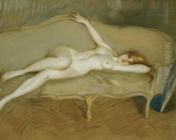 Nu Allonge Dans Le Studio Oil Painting by Paul Cesar Helleu