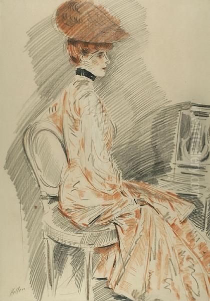 Woman Seated On A Chair Oil Painting by Paul Cesar Helleu