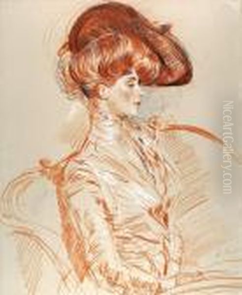 Woman Seated On A Settee Oil Painting by Paul Cesar Helleu