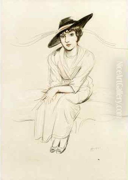 Portrait De Mme Mabel Lindon Eyre, Vers 1924 Oil Painting by Paul Cesar Helleu