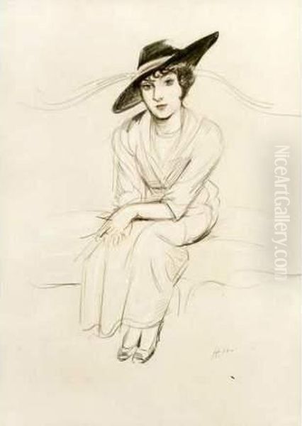 Portrait De Mme Mabel Lindon Eyre, Vers 1924. Oil Painting by Paul Cesar Helleu