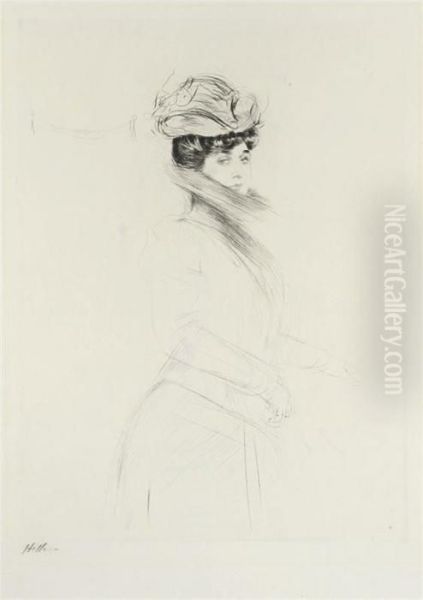 Esquisse De Femme Au Chapeau Oil Painting by Paul Cesar Helleu