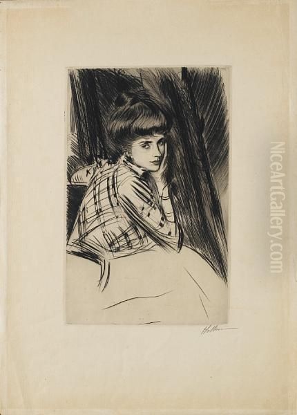 A Young Woman Seated Oil Painting by Paul Cesar Helleu