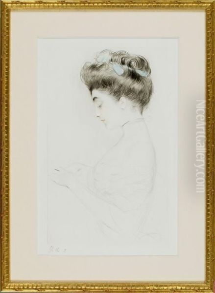 A Light-blue Hair Ornament Oil Painting by Paul Cesar Helleu