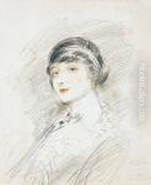 Portrait De Jeune Femme Oil Painting by Paul Cesar Helleu