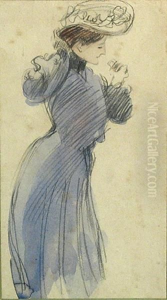 A Woman In Mauve Oil Painting by Paul Cesar Helleu