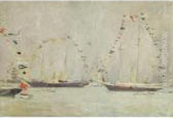 Yachts Amarres Aux Pavois Oil Painting by Paul Cesar Helleu