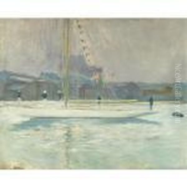 Yacht Vero Entrant Au Port Oil Painting by Paul Cesar Helleu