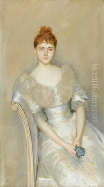 Young Lady In White Dress Oil Painting by Paul Cesar Helleu