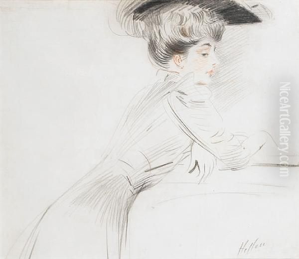 Portrait Of A Lady Resting On A Ledge Oil Painting by Paul Cesar Helleu