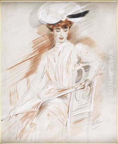 The Parasol Oil Painting by Paul Cesar Helleu