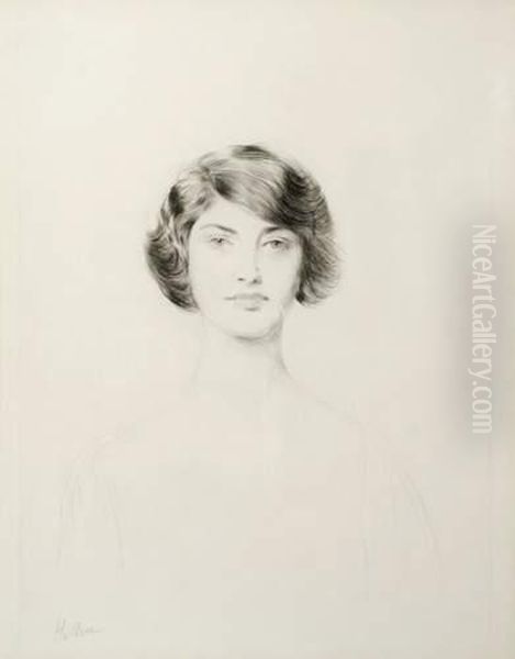 Portrait En Buste De Mademoiselle De Mun Oil Painting by Paul Cesar Helleu