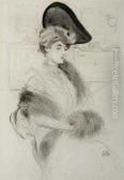 Femme Assise, Devant Les Tableaux Oil Painting by Paul Cesar Helleu