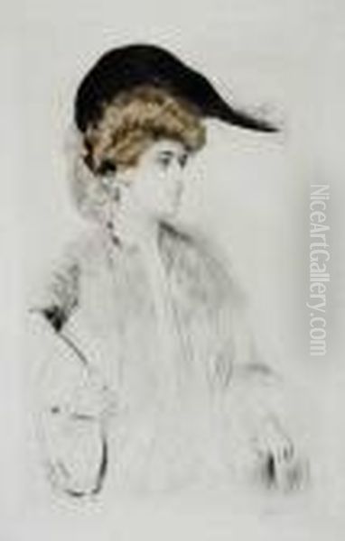 Femme Avec Chapeau A Plumes Oil Painting by Paul Cesar Helleu