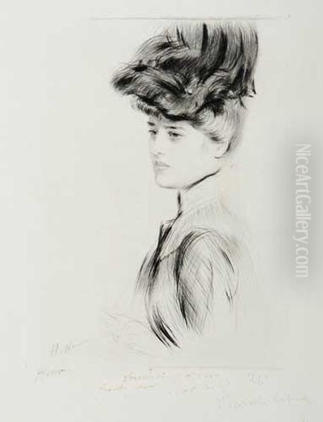 Portrait De Femme Au Chapeau Oil Painting by Paul Cesar Helleu