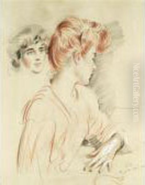 Deux Femmes Oil Painting by Paul Cesar Helleu