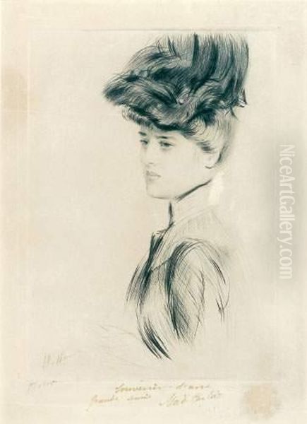 Portrait De Femme Oil Painting by Paul Cesar Helleu