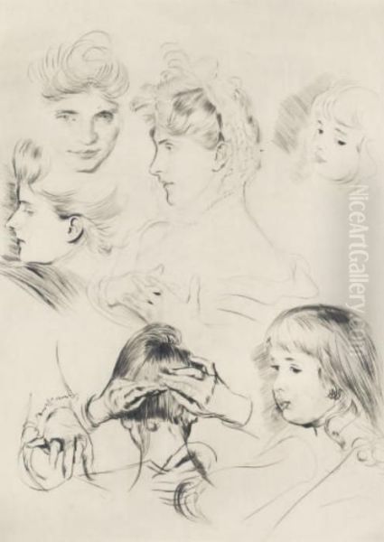 Etudes De Tetes Oil Painting by Paul Cesar Helleu