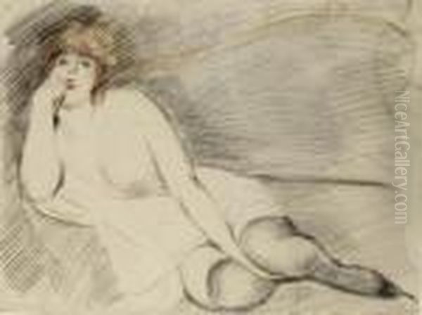 Femme A Demi-allongee Vue De Face (recto) ; Etude D'une Femme Nue (verso) Oil Painting by Paul Cesar Helleu