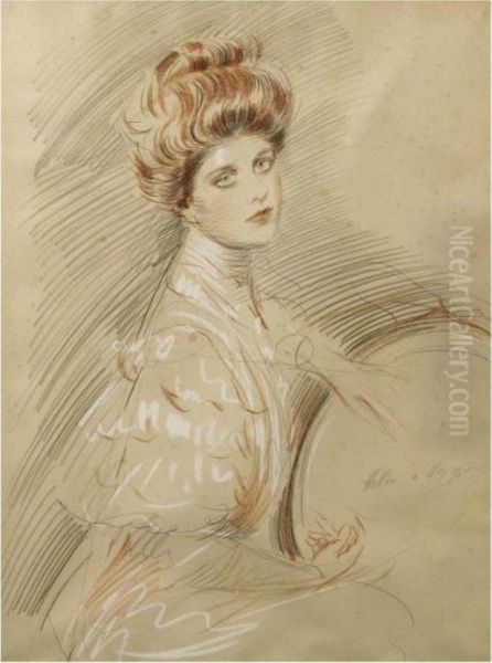 Portrait De Femme Oil Painting by Paul Cesar Helleu