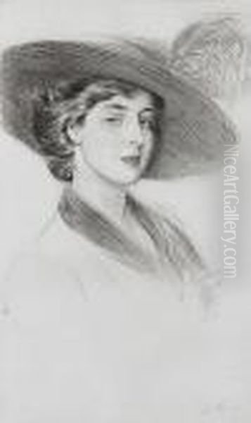 Lady In A Hat Oil Painting by Paul Cesar Helleu