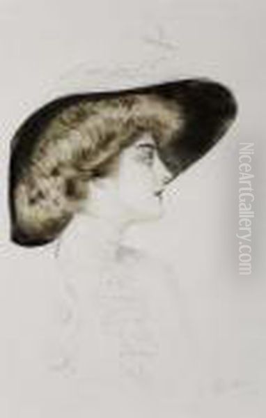 Femme En Profil Avec Un Chapeau Oil Painting by Paul Cesar Helleu