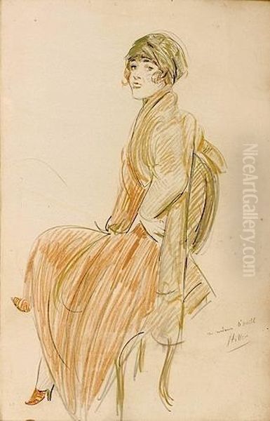 Femme Assise, Portrait De Suzette O'neill, Epouse De Dranem Oil Painting by Paul Cesar Helleu