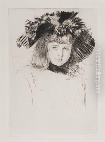 Jeune Fille Au Chapeau Oil Painting by Paul Cesar Helleu