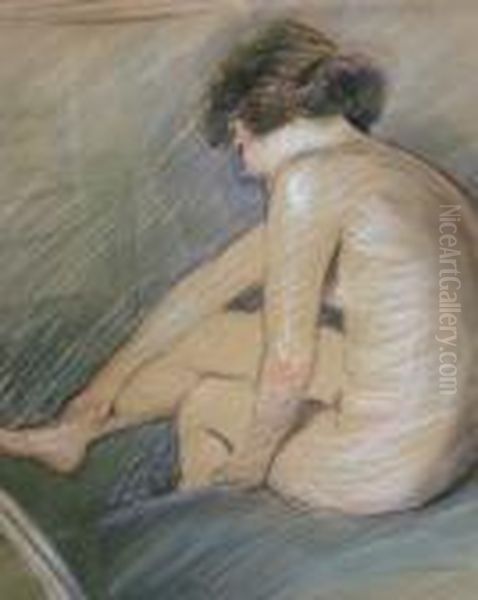 Seated Female Nude; Pencil, 
Black And Coloured Chalk On Buff Paper, Bears Two Signatures, 
47.5x42.5cm Oil Painting by Paul Cesar Helleu