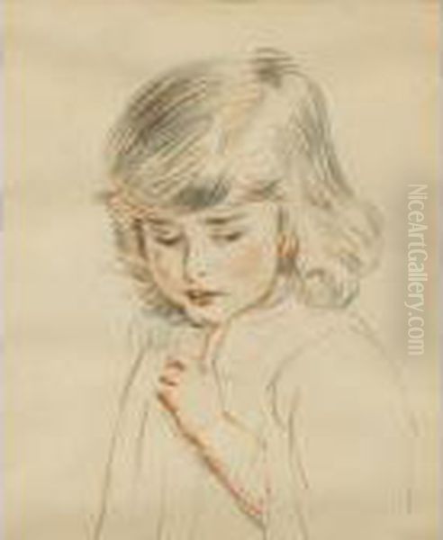 Buste D'ellen [, The Bust Of Ellen, Charcoal And Red Chalk, Signed.] Oil Painting by Paul Cesar Helleu