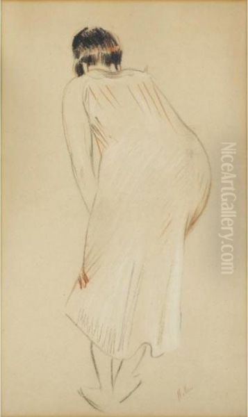 Etude De Femme Penchee En Avant 
[, A Woman Bent Forward, Red, Black And White Chalks, Signed ] Oil Painting by Paul Cesar Helleu