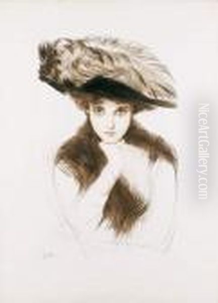 Elegante De Face, Le Menton Appuye Sur Le Poing Oil Painting by Paul Cesar Helleu