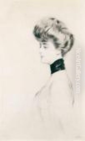 Elegante De Profil Vers La Gauche (portrait De Mme Letellier) Oil Painting by Paul Cesar Helleu