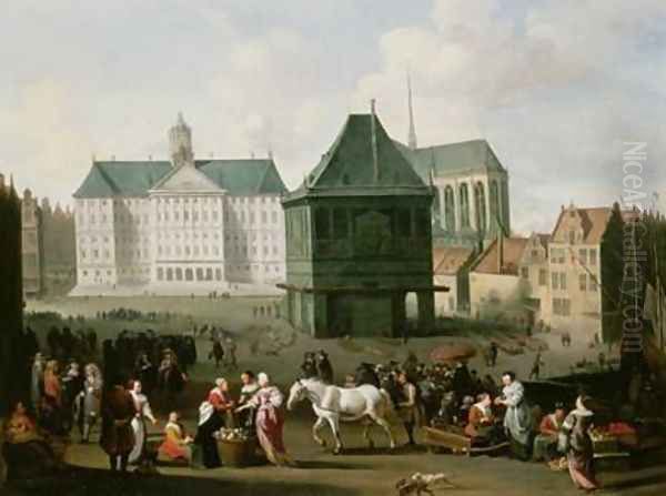 Market Scene before the Dam Palace Amsterdam Oil Painting by Hendrik Mommers