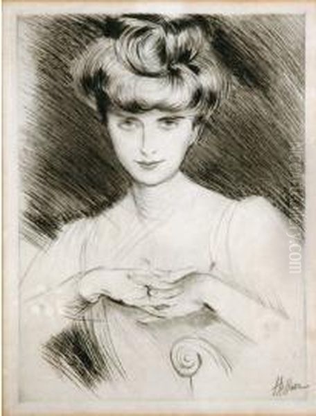 [elegante De Face, Les Mains Jointes] Oil Painting by Paul Cesar Helleu