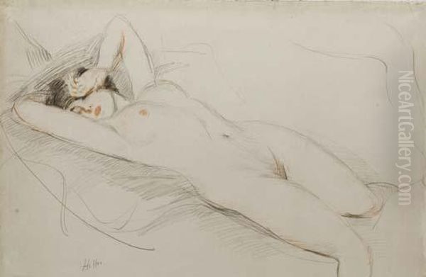 Reclining Nude (madame Helleu) Oil Painting by Paul Cesar Helleu