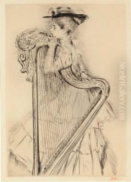 La Femme A La Harpe Oil Painting by Paul Cesar Helleu