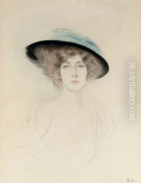 Liane De Pougy, Le Chapeau A Plume (m. Xxxix) Oil Painting by Paul Cesar Helleu