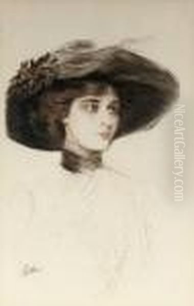 Femme Au Grand Chapeau Oil Painting by Paul Cesar Helleu