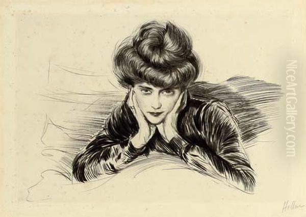 Le Visage Encadre (m. Xlii) Oil Painting by Paul Cesar Helleu