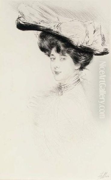 Femme Au Chapeau Oil Painting by Paul Cesar Helleu