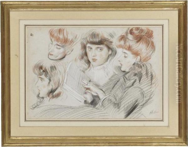 Three Women Reading (recto) And Reclining Nude (verso) : A Double Sided Work by Paul Cesar Helleu