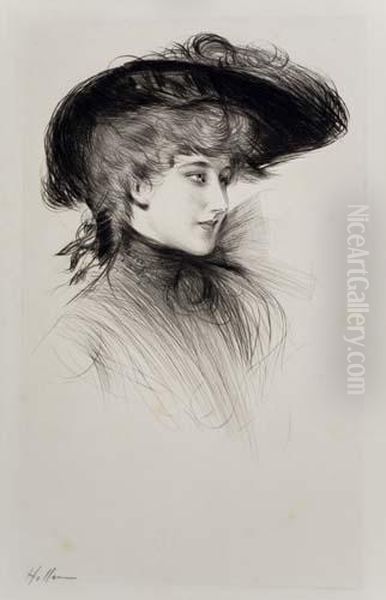 Femme Au Chapeau Oil Painting by Paul Cesar Helleu